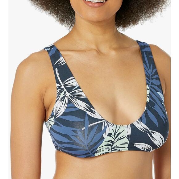 Roxy Elongated Triangle Bikini Top Mood Indigo Seaside Tropics S NWT - Picture 1 of 5